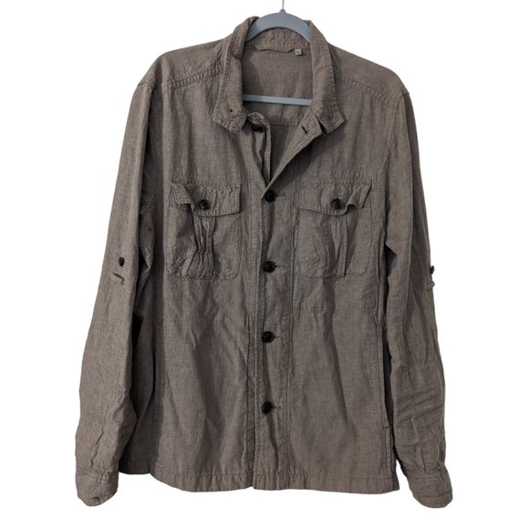 Women's Uniqlo linen blend button down overshirt, tan, size M - Picture 1 of 4